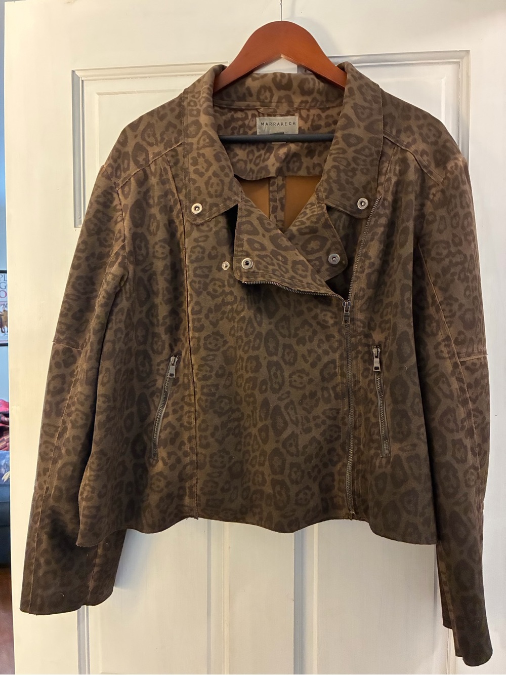 Anthropologie Brown Leopard-Print Suede Moto Jacket